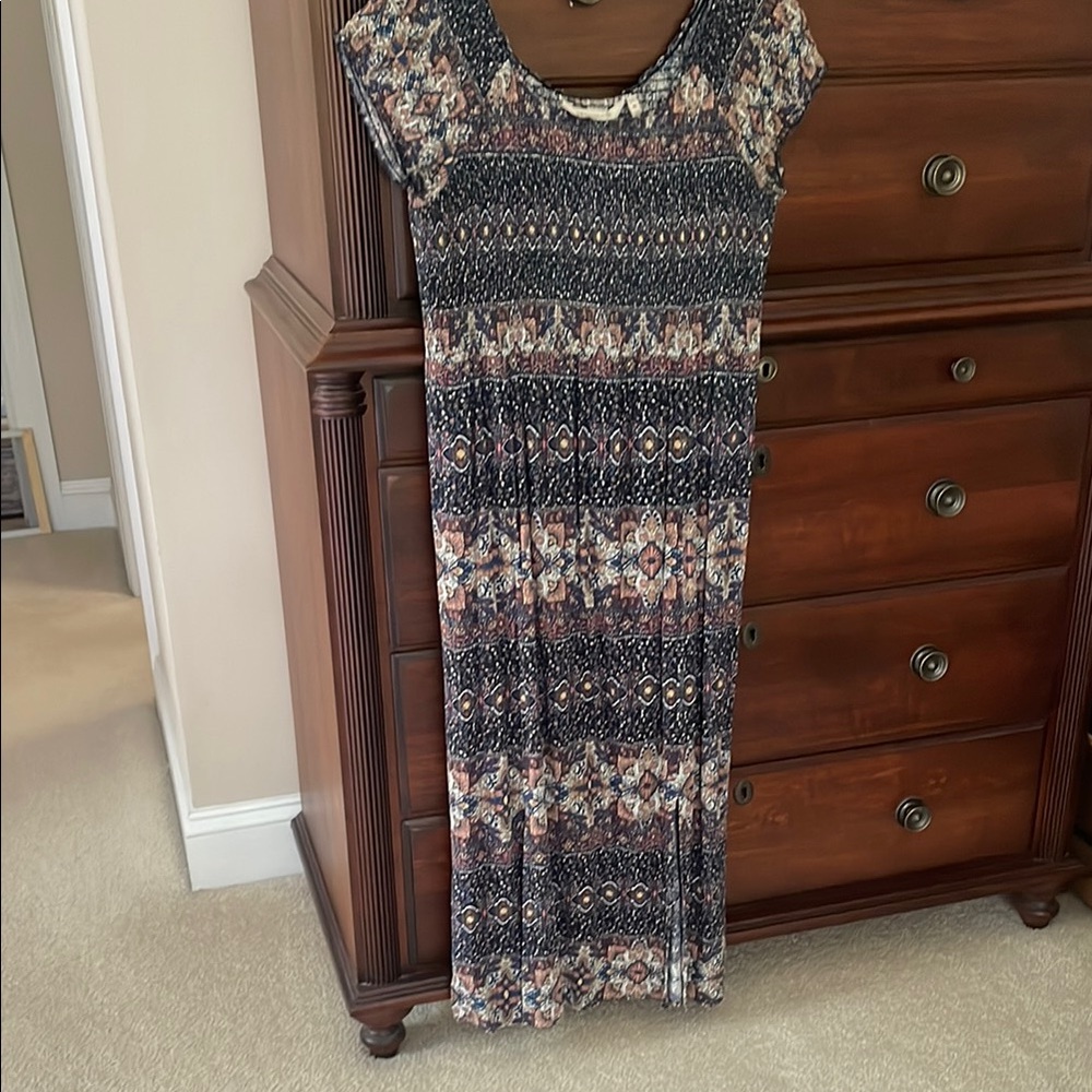 Soft Surroundings Blue and Tan Sleeveless Sundress petite small